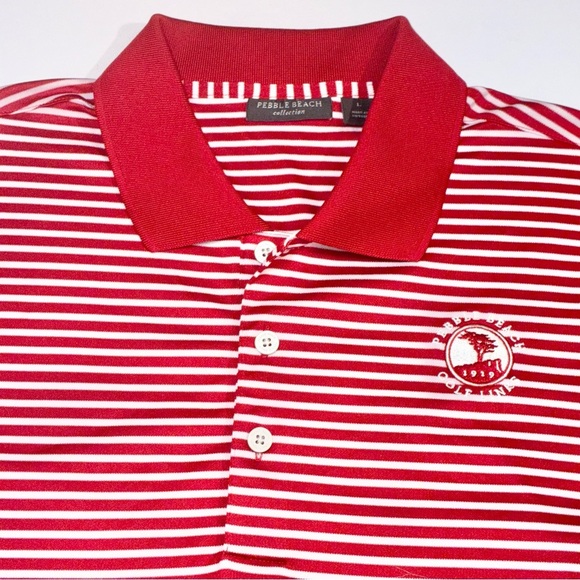 Pebble Beach Collection Men’s Large Polo Red White Stripe Golf Shirt Links - Picture 2 of 8